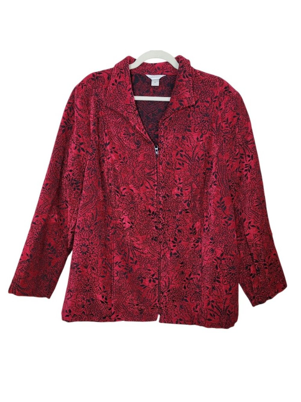 C.J. Banks By Christopher & Banks Red Black Jacquard Heavyweight Jacket 3X